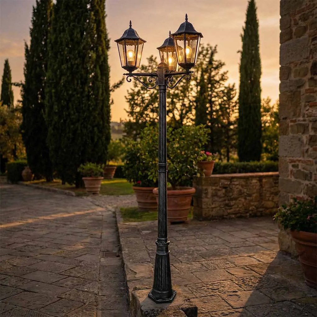 Lampione Vintage 216cm 3xE27 IP54 Spazzolato - Serie PUCCINI