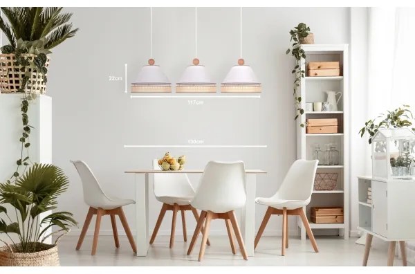 Duolla - Lampadario a sospensione con filo AVIGNON 3xE27/15W/230V bianco/rattan