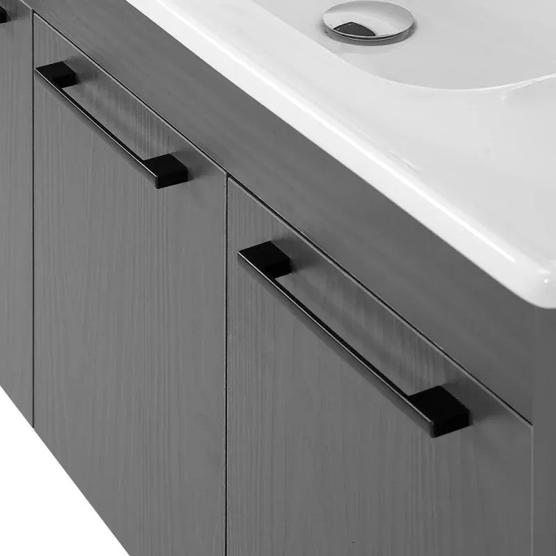 Mobile bagno sospeso 80 cm grigio effetto legno con armadietto a specchio Sofia
