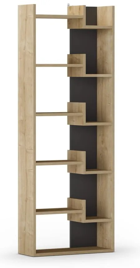 Libreria in rovere decorato in nero e naturale 60,5x162 cm Klapo - Marckeric