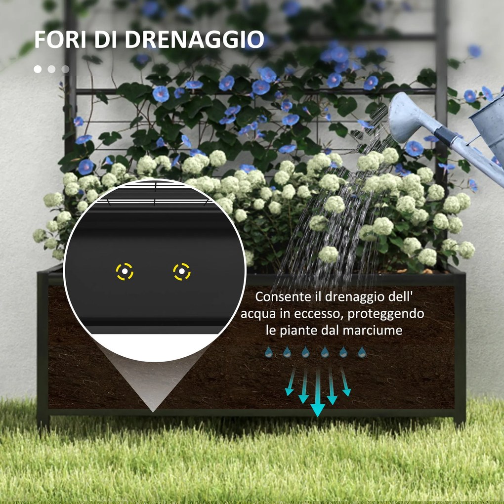 Fioriera Rettangolare con Traliccio per Piante Rampicanti 90x40x120 cm in Acciaio Zincato Nero...