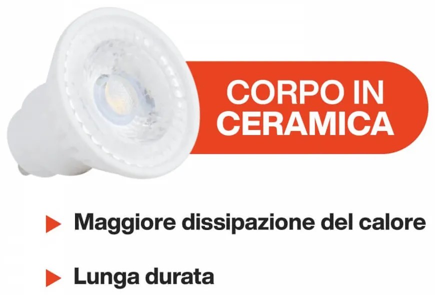 Lampada LED GU10 9W, angolo 36°, Ceramic, 105lm/W - No Flickering Colore  Bianco Naturale 4.000K