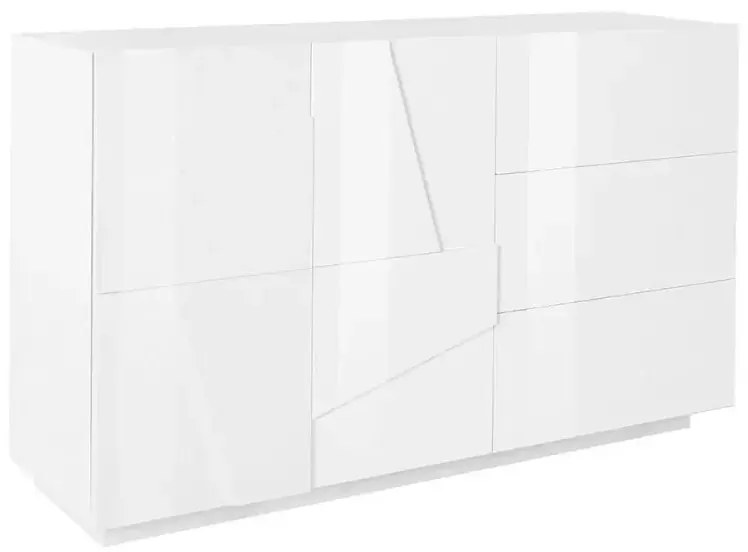 Credenza Moderna a 2 Ante Battenti e 3 Cassetti in Bianco Lucido PING