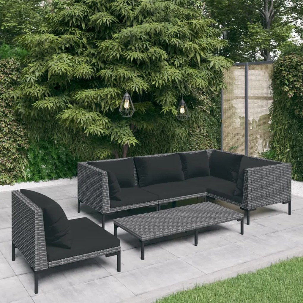 Divani da Giardino 6 pz con Cuscini in Polyrattan Grigio Scuro