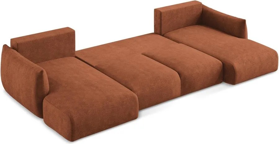 Divano angolare color terracotta allungabile (a U) con rivestimento in ciniglia Leila – Makamii