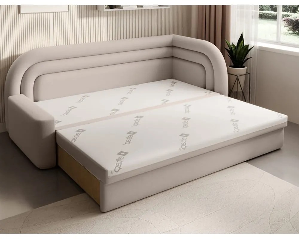 Divano beige allungabile/con contenitore con penisola a sinistra e rivestimento in velluto 223 cm Fabillo – ELTAP