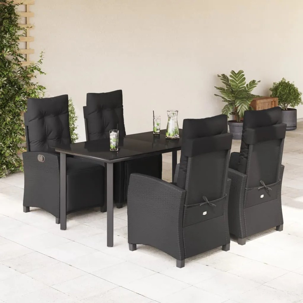Set da pranzo da giardino 5 pz nero con cuscini in polyrattan