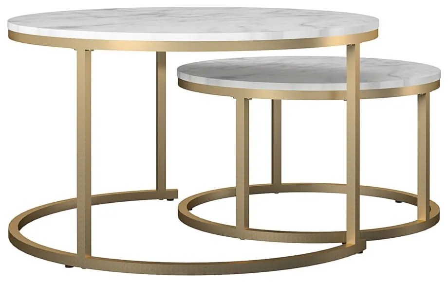 Set di tavolini da salotto rotondi bianchi/dorati con effetto marmo 2 pz ø 79 cm Amelia – CosmoLiving by Cosmopolitan