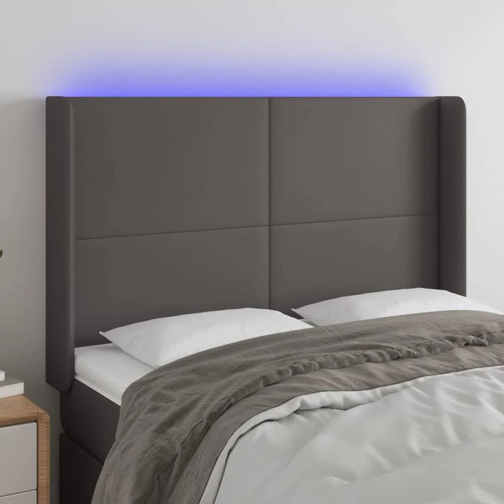 Testiera A Led Grigio 147x16x118/128cm İn Similpelle /