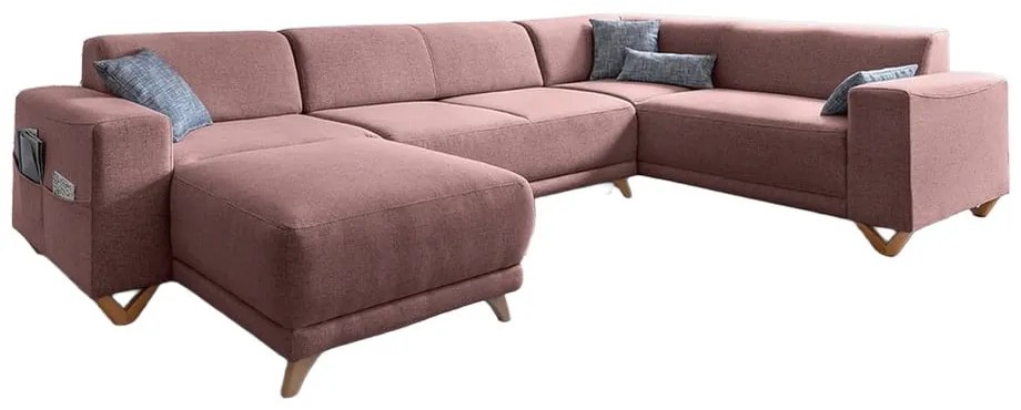 Divano angolare rosa allungabile e con contenitore (penisola a destra/a U) Classy Sophie – Miuform