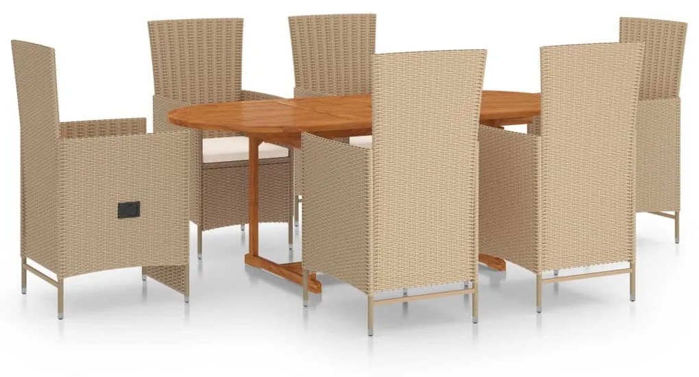 Set mobili da pranzo per giardino 7 pz in polyrattan beige