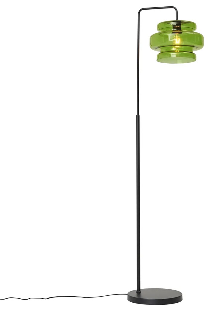 Lampada da terra retrò nera con vetro verde - Denise