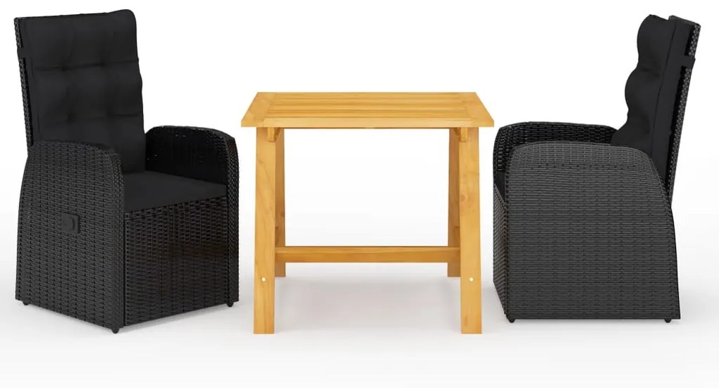 Set Mobili Da Pranzo Per Giardino 3 Pz Nero /