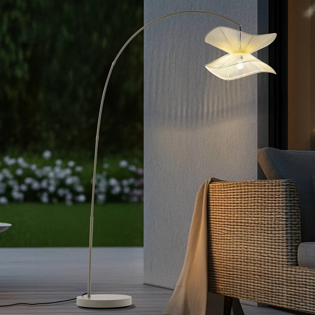 Lindby lampada da terra esterno Valdorin, beige, 199 cm, IP44 Valdorin, Crema / Ambra, Tessuto / Stoffa / Seta, Moderno
