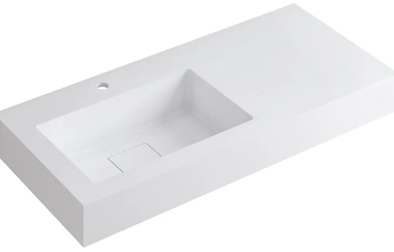 Lavabo integrale rettangolare vasca a sinistra L 100.5 x H 15 x P 46 cm in resina bianco opaco