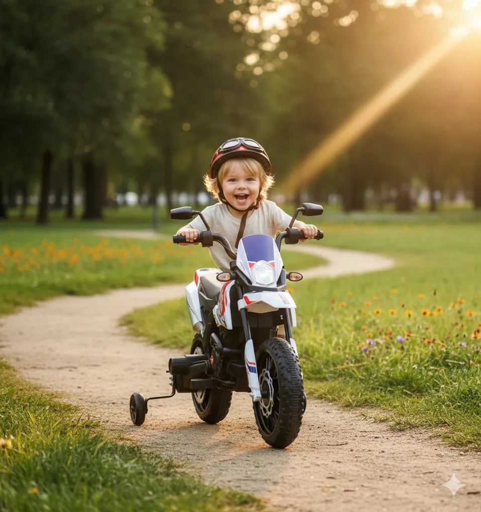 Moto Elettrica per Bambini 12V con Licenza Aprilia RX-125 Motocross Bianca...