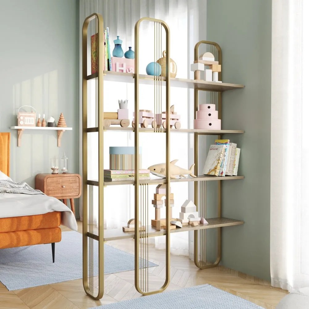 Scaffale in pino con decorazioni in oro 125x180 cm Sierra - Kalune Design