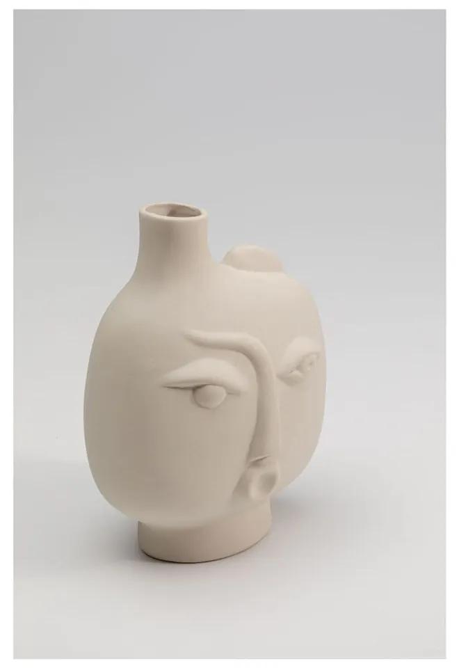 Vaso in ceramica beige dipinto a mano Spherical Face - Kare Design