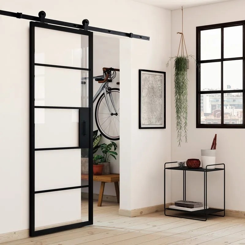 Porta scorrevole reversibile Cloe in alluminio trasparente, L 86 x H 215 cm, con binario Indus