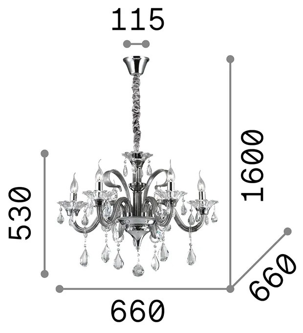 Lampadario Classico Colossal Metallo-Cristallo Trasparente 6 Luci E14