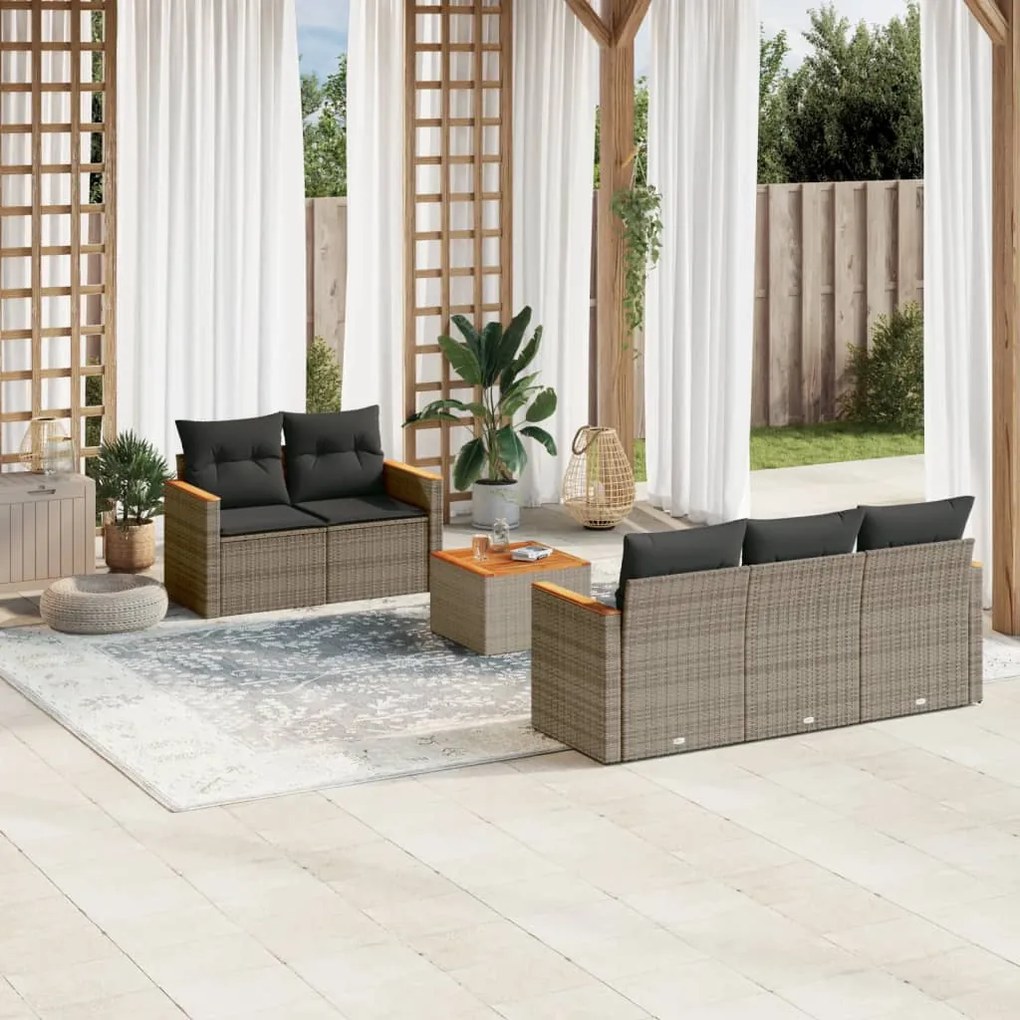 Set Divano da Giardino 6 pz con Cuscini Grigio in Polyrattan