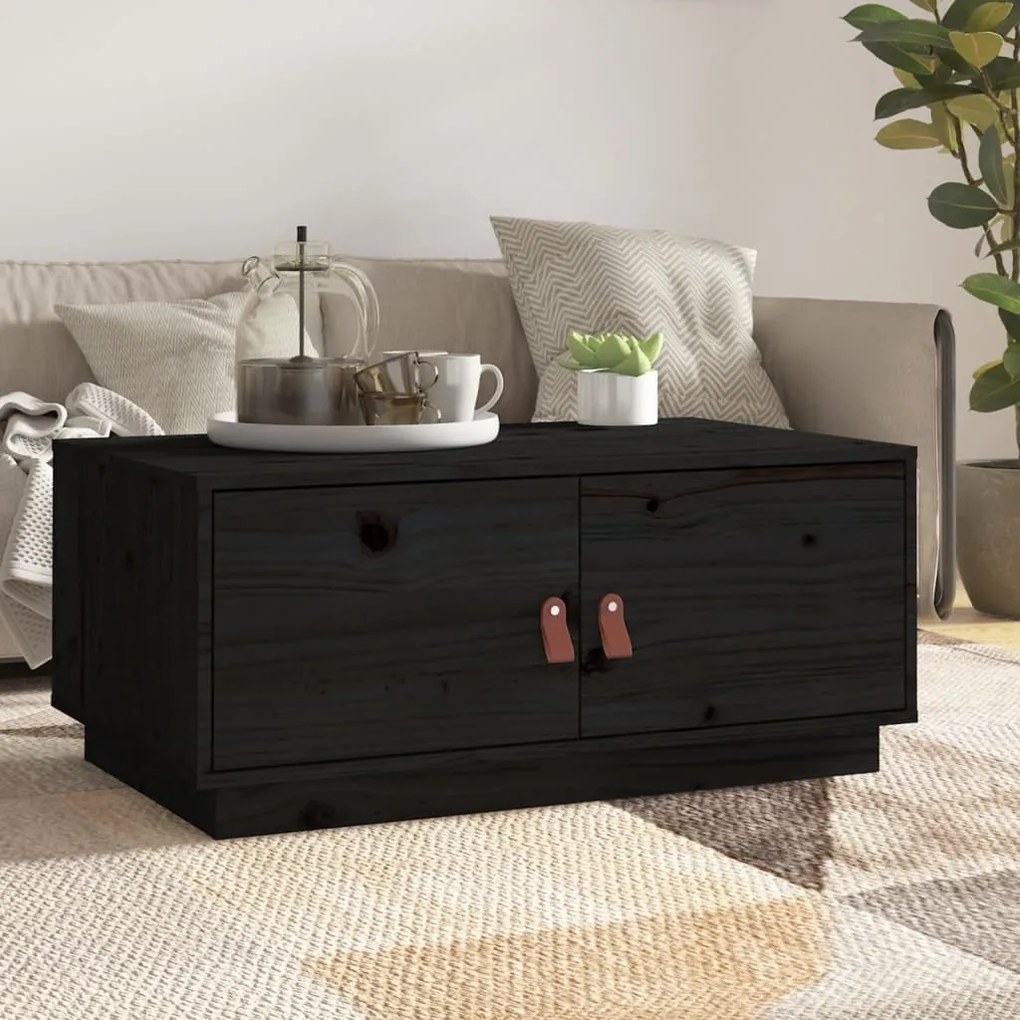 Tavolino Da Salotto Nero 80x50x35 Cm İn Legno Massello Di Pino /