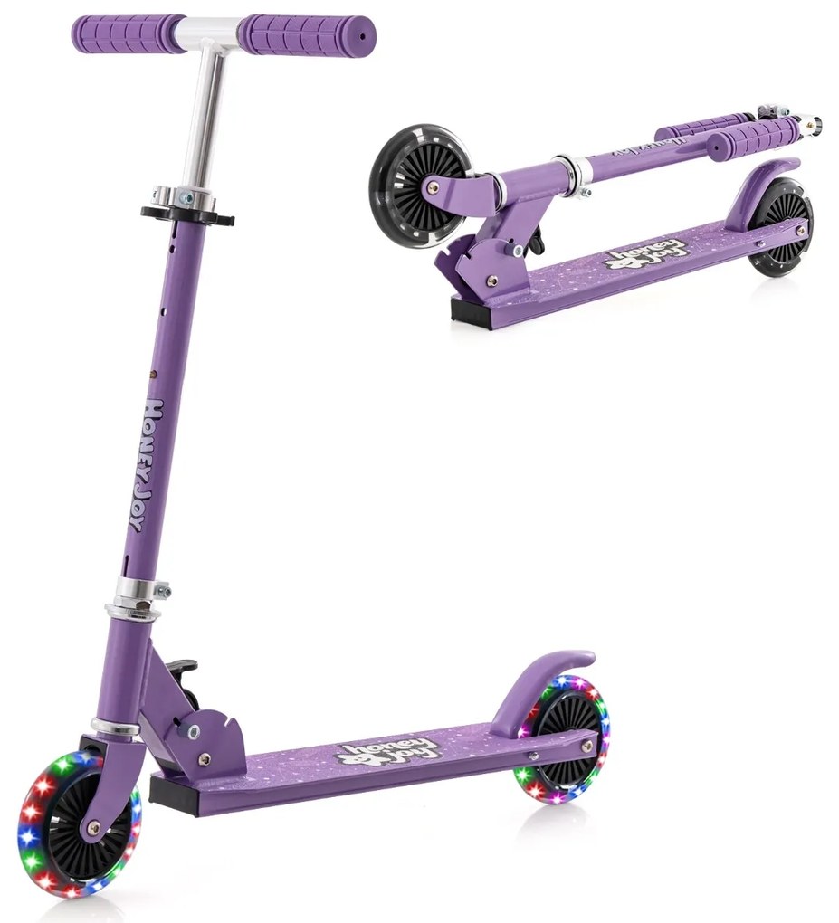 Costway Monopattino per bambini con ruote a LED manubrio regolabile, Giocattolo con meccanismo pieghevole 4 Colori