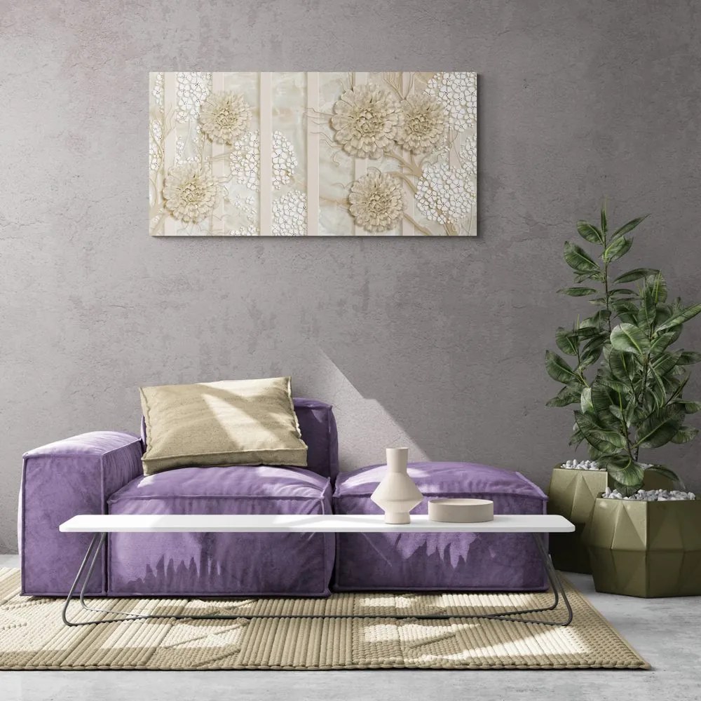 Stampa su tela – Fiori astratti su sfondo di marmo