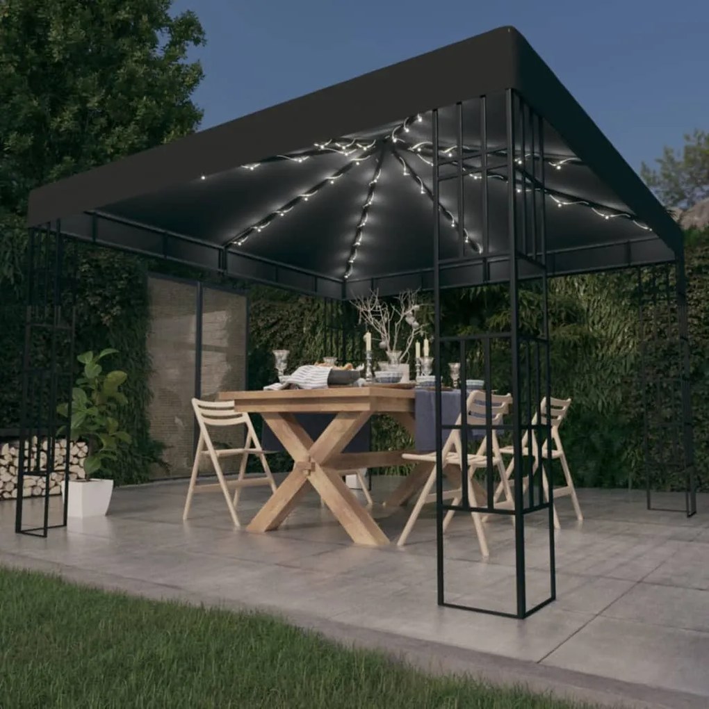 Gazebo Con Stringa Di Luci Led 3x3 M Antracite /