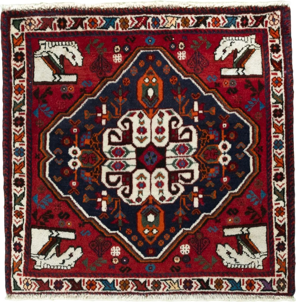 Shiraz Tappeto 60 x 60 Rosso (Iran) Annodato A Mano