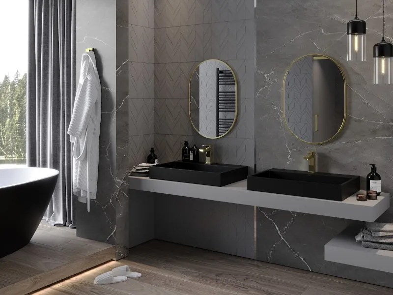 Mexen Loft specchio da bagno ovale 70 x 50 cm, cornice oro spazzolato - 9851-070-050-000-50