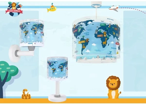 Dalber 40672 - Lampadario per bambini WORLD 1xE27/15W/230V blu