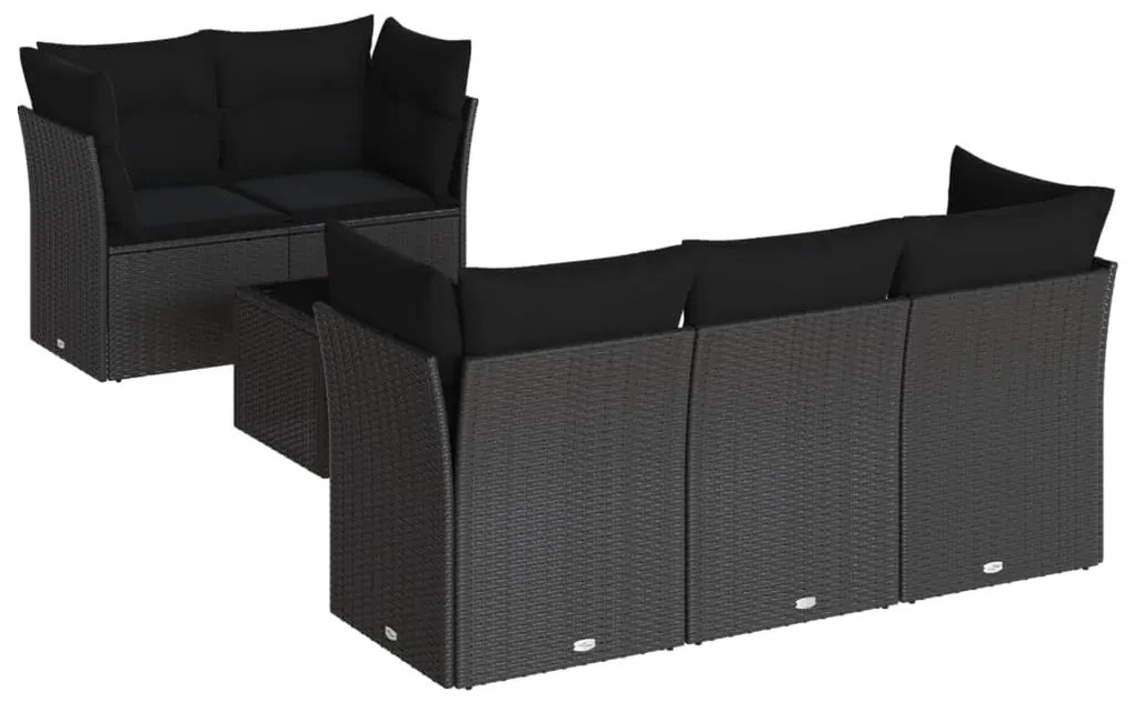 Set divano da giardino 6 pz con cuscini nero in polyrattan