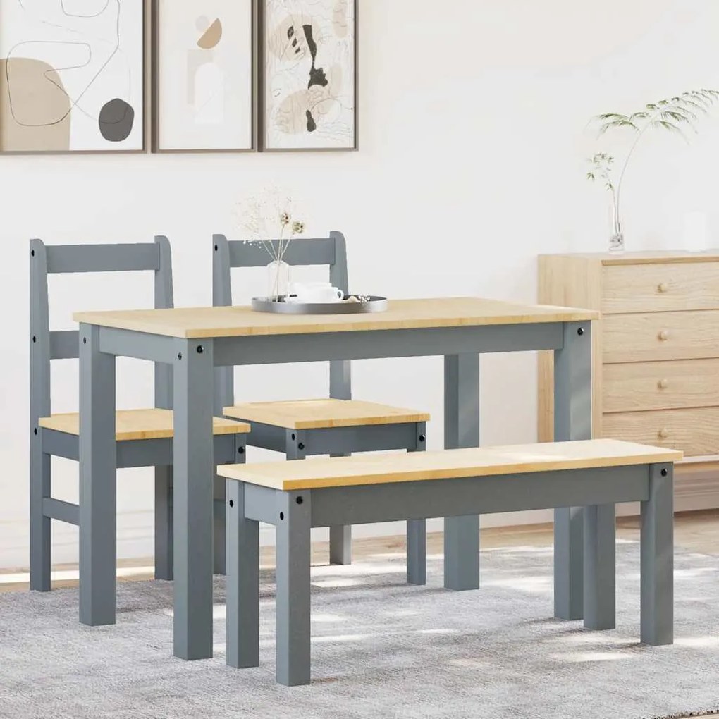 Set Da Pranzo 4 Pz Panama Grigio İn Legno Massello Di Pino /