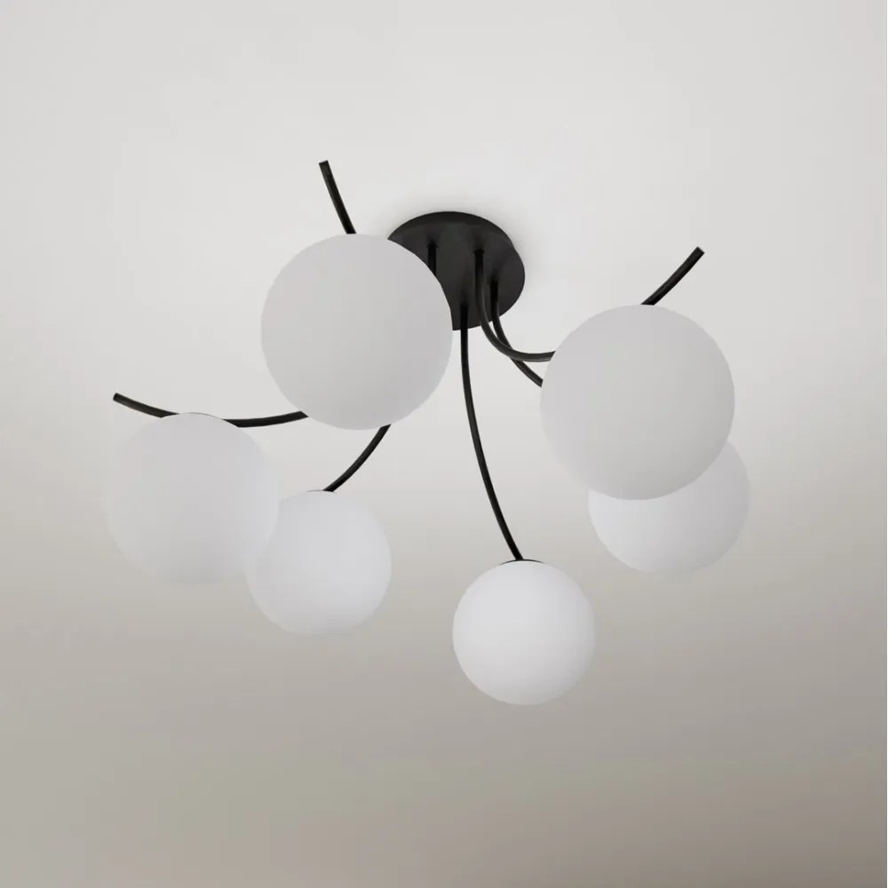 Lampadario da Soffitto in Acciaio e Vetro BOSTON 6 Nero 6xE14 Colore delle Sfere Bianco