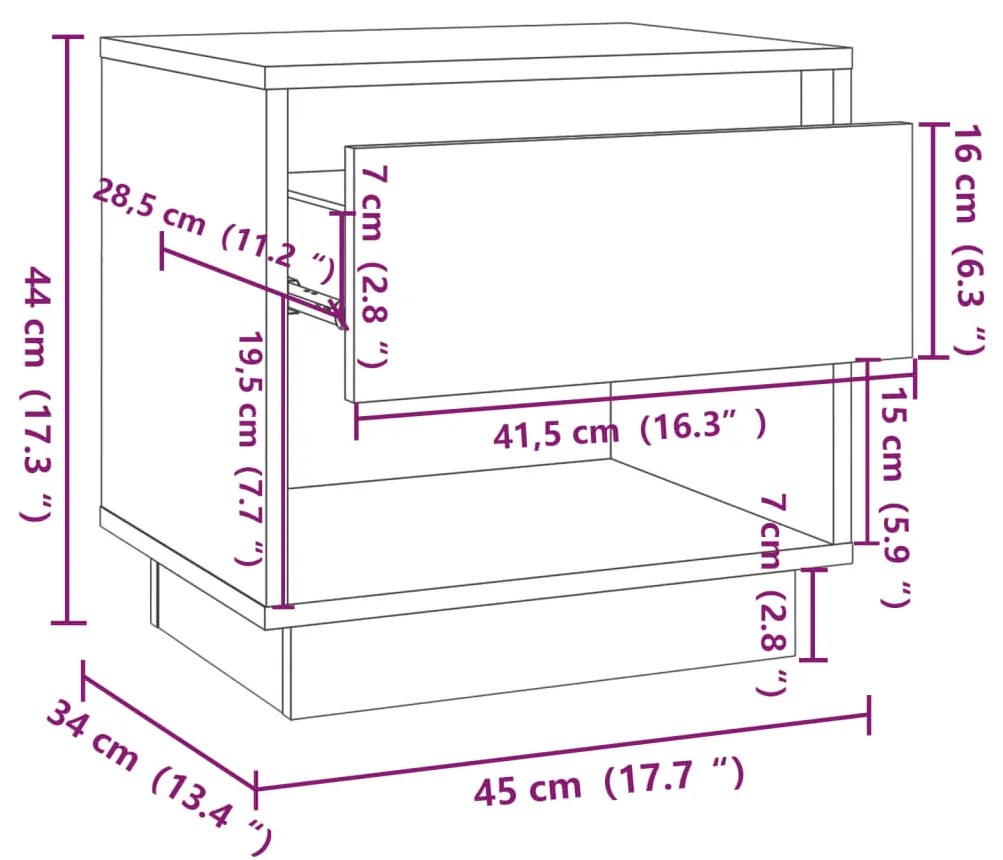 Comodini 2 pz Grigio Cemento 45x34x44 cm in Truciolato