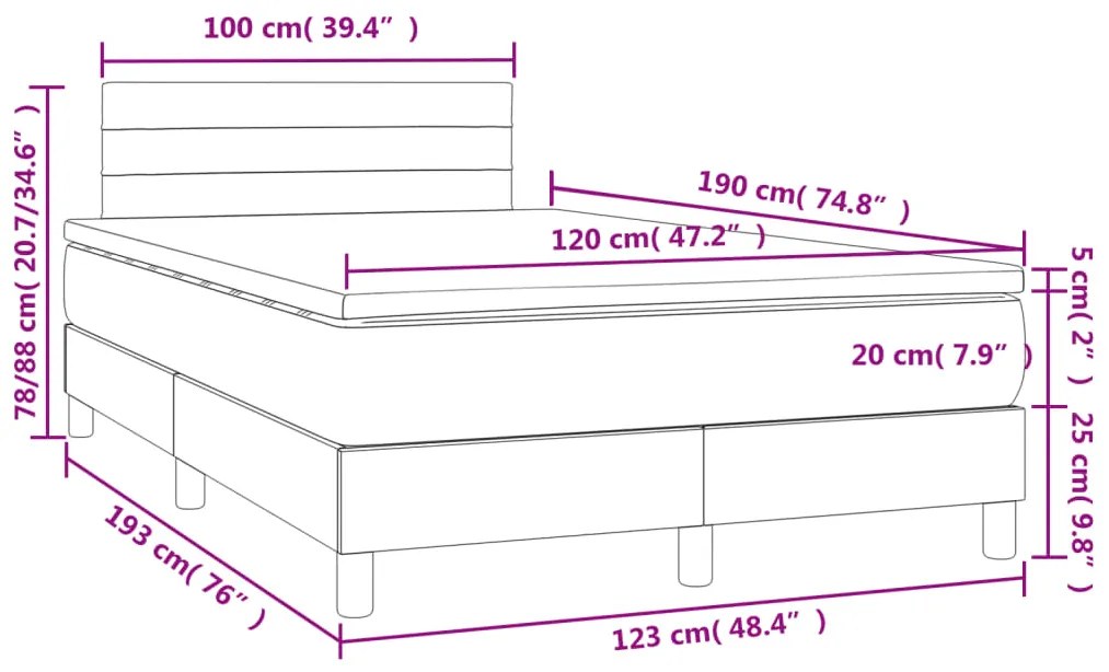 Letto a Molle con Materasso e LED Crema 120x190 cm in Tessuto