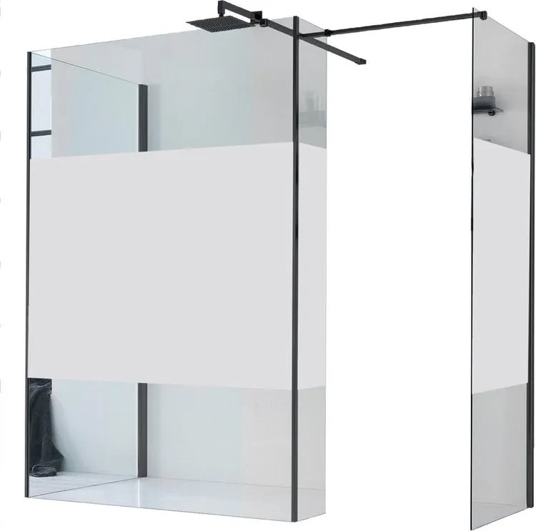 Box doccia walk-in Wens, vetro serigrafato 6 mm, H 200 cm, profilo nero
