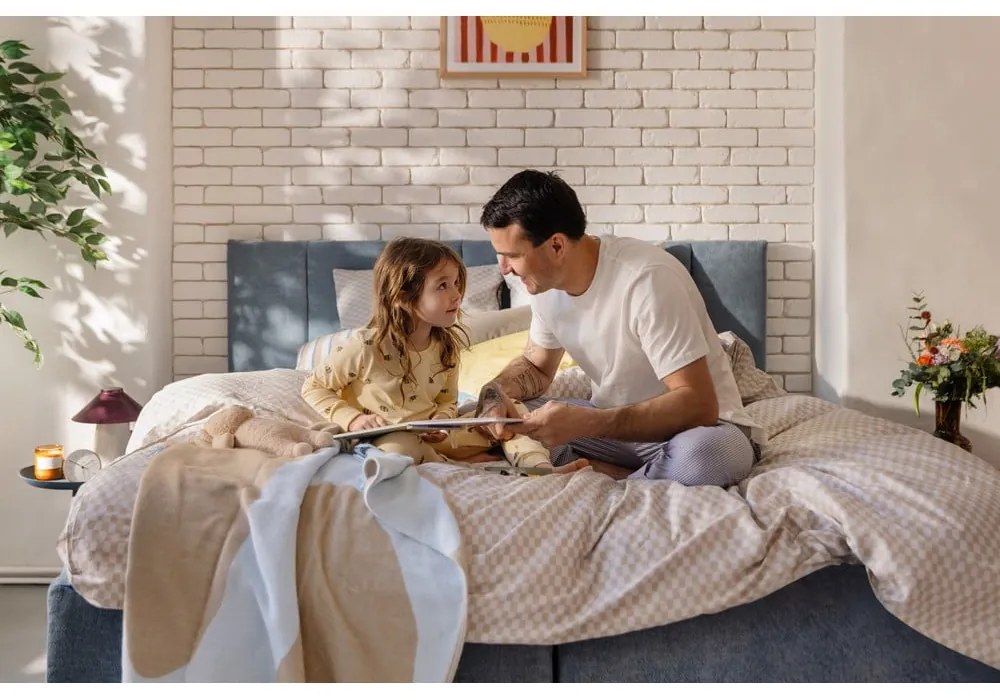 Letto matrimoniale imbottito blu con contenitore e rete inclusi 180x200 cm Thessa Bold Line – Bonami Selection