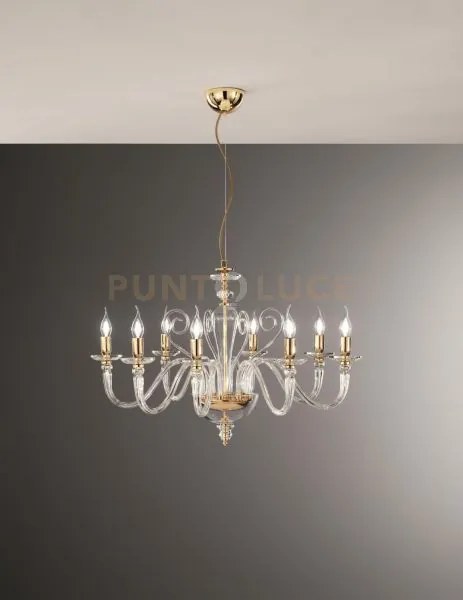 Lampadario debussy 8 luci trasparente e oro attacco e14 d.84cm