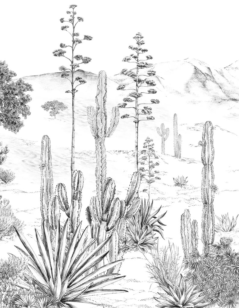 Isidore Leroy Carta da parati panoramica Succulentes Grisaille - Panel B