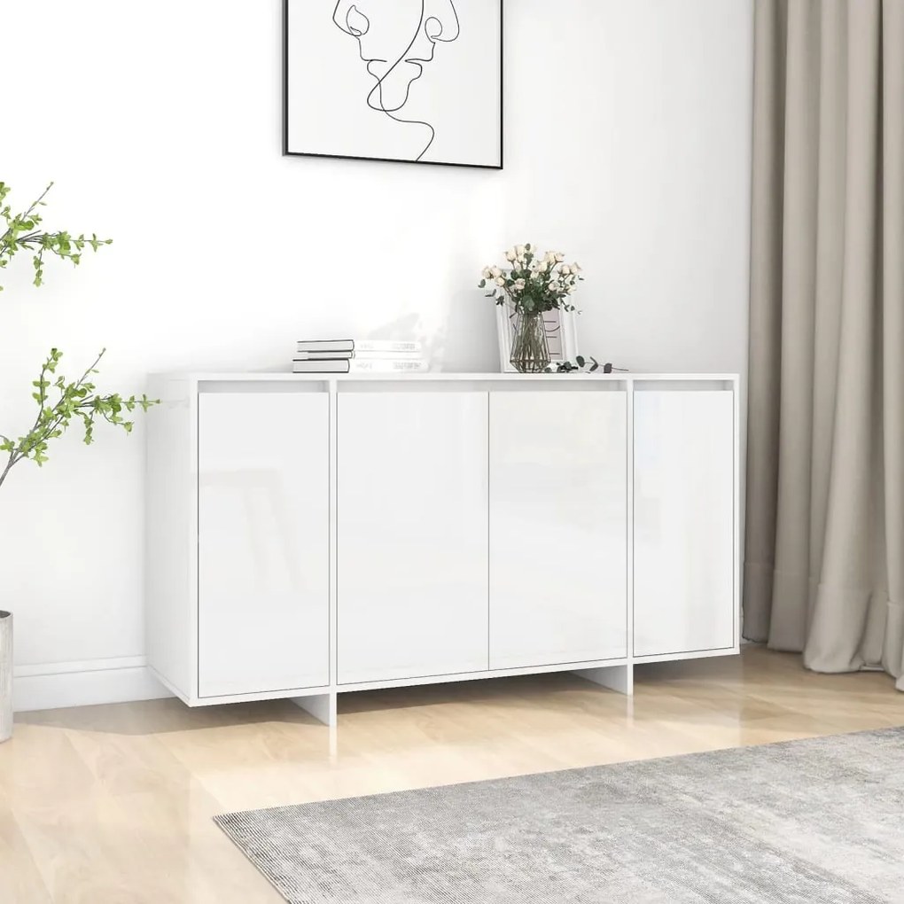 Credenza bianco lucido 135x41x75 cm in truciolato