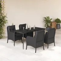 Set da Pranzo da Giardino 5 pz Nero con Cuscini in Polyrattan 3211923