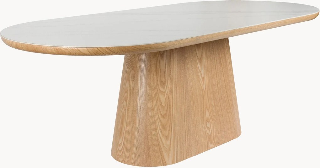 Tavolo da pranzo ovale in legno Almira con piano effetto marmo, 90 x L 200 cm