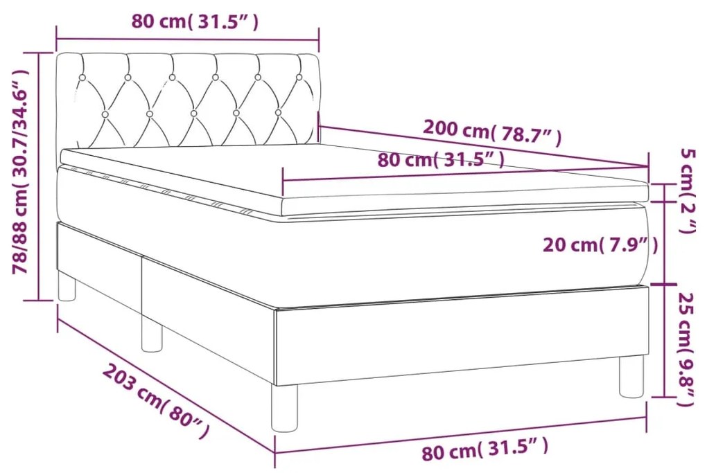 Giroletto a Molle con Materasso Grigio Scuro 80x200 cm Velluto