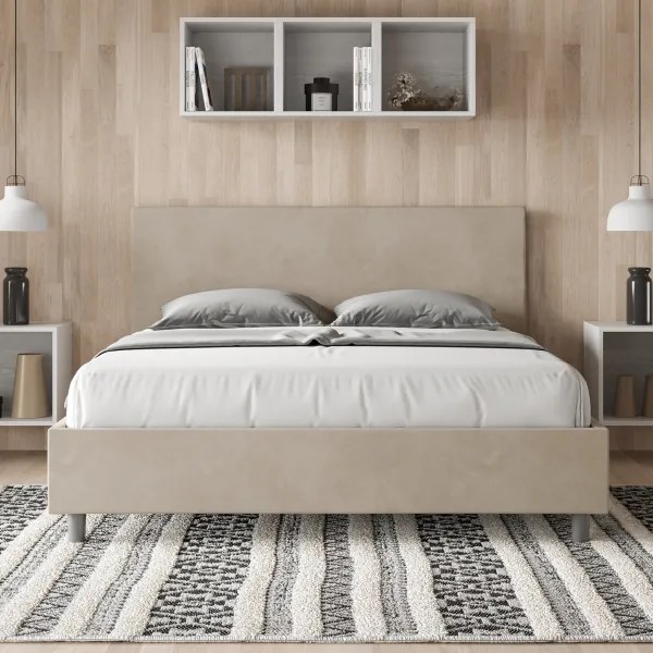 Letto contenitore da 160x190 in microfibra sabbia Adele
