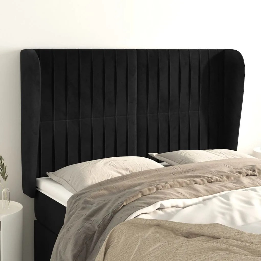 Testiera Ad Orecchio Nera 147 X 23 X 118/128 Cm İn Velluto /