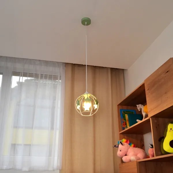 Lampadario a sospensione per bambini STARS 1xE27/15W/230V verde/bianco