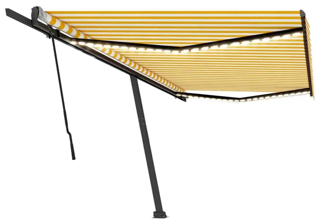 Tenda da Sole Retrattile Manuale LED 500x300 cm Gialla Bianca