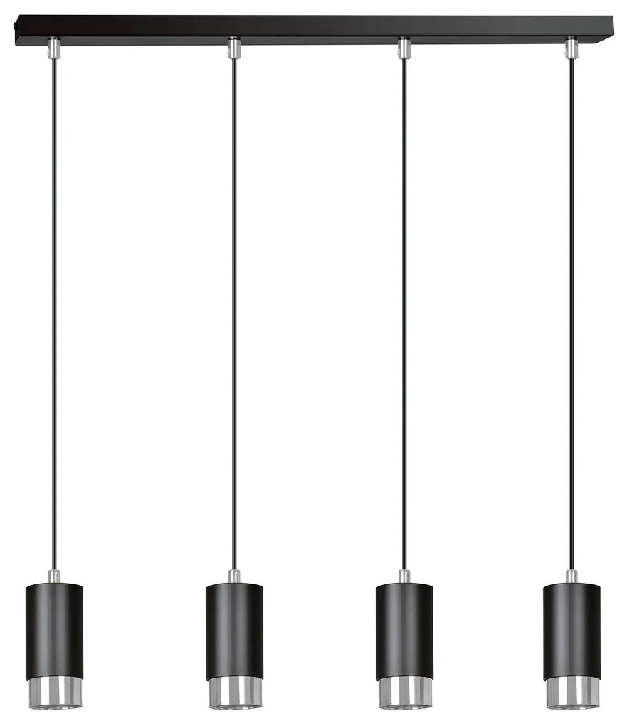 Lampadario 4 Luci Ivar Con Cilindri In Acciaio Nero E Cromo